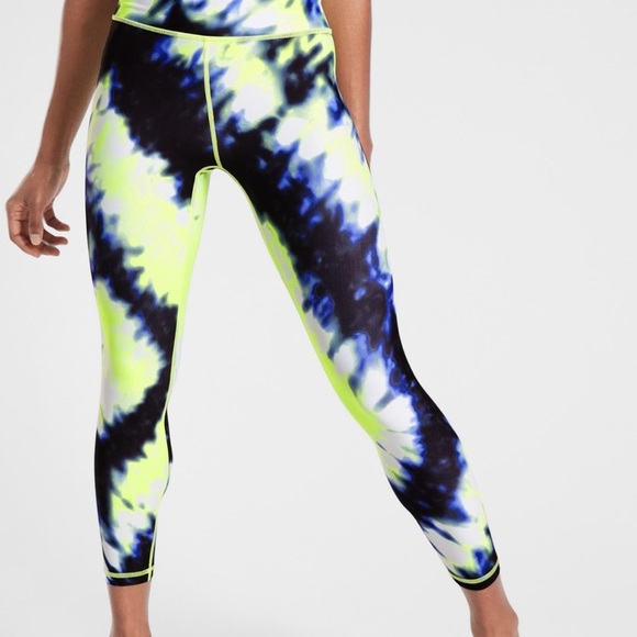 Athleta Tie-Dye Ankle Leggings - Neon Yellow and Black - Picture 2 of 9